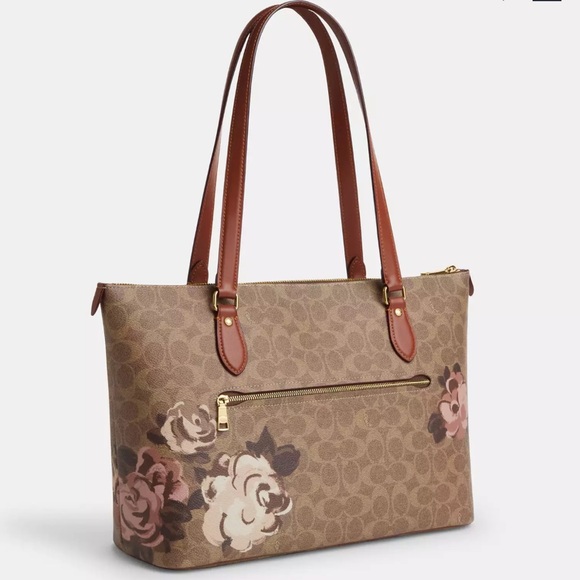 NWT COACH Gallery Tote Bag In Signature Canvas With Rose Print - Picture 2 of 7